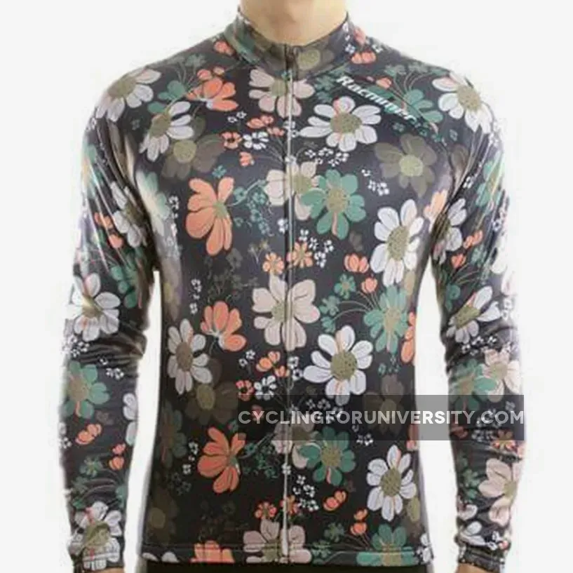 Retro Flowers Men Long Sleeve Thermal Men'sCycling Jersey