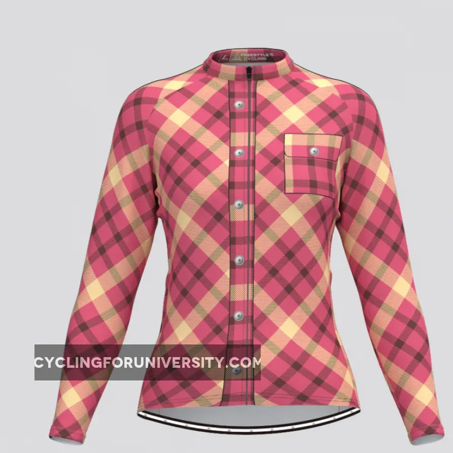 Plaid Checkered Shirt V24 Women's LS Cycling Jersey To Buy