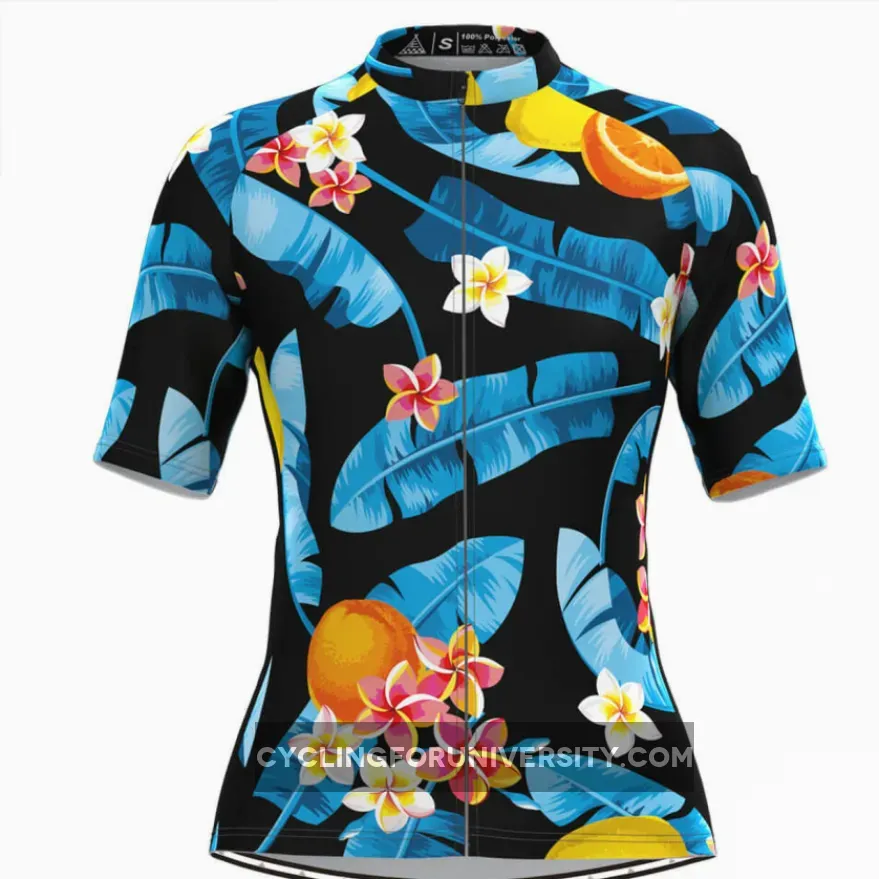 Women's Tropical & Floral Print Hawaiian Cycling Jersey Blue Black