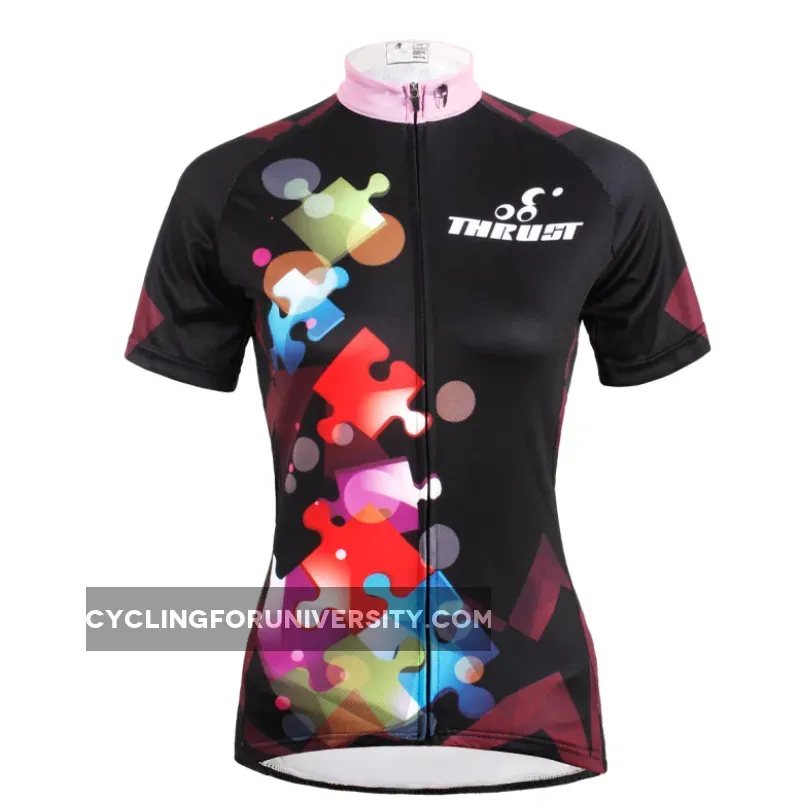 ILPALADINO Puzzle Pink-collar Black Women Cycling Jerseys Short-sleeve Summer Spring Sportswear Gear Pro Cycle Clothing Racing Apparel Outdoor Sports Leisure Biking Shirt NO.588