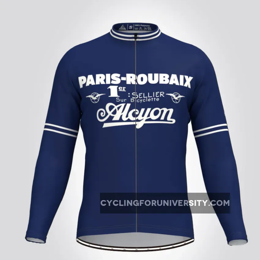Retro Paris Roubaix Men's LS Cycling Jersey Blue