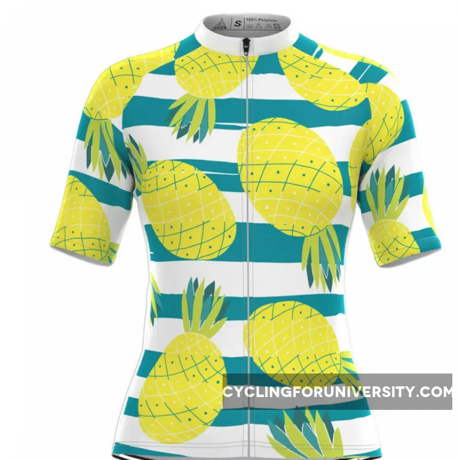Women's Pineapple Print Stripe Cycling Jersey Yellow Outlet