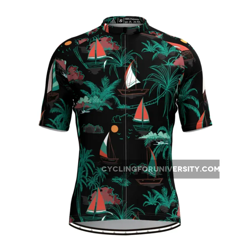 Men's Tropical & Sailboat Print Hawaiian Cycling Jersey