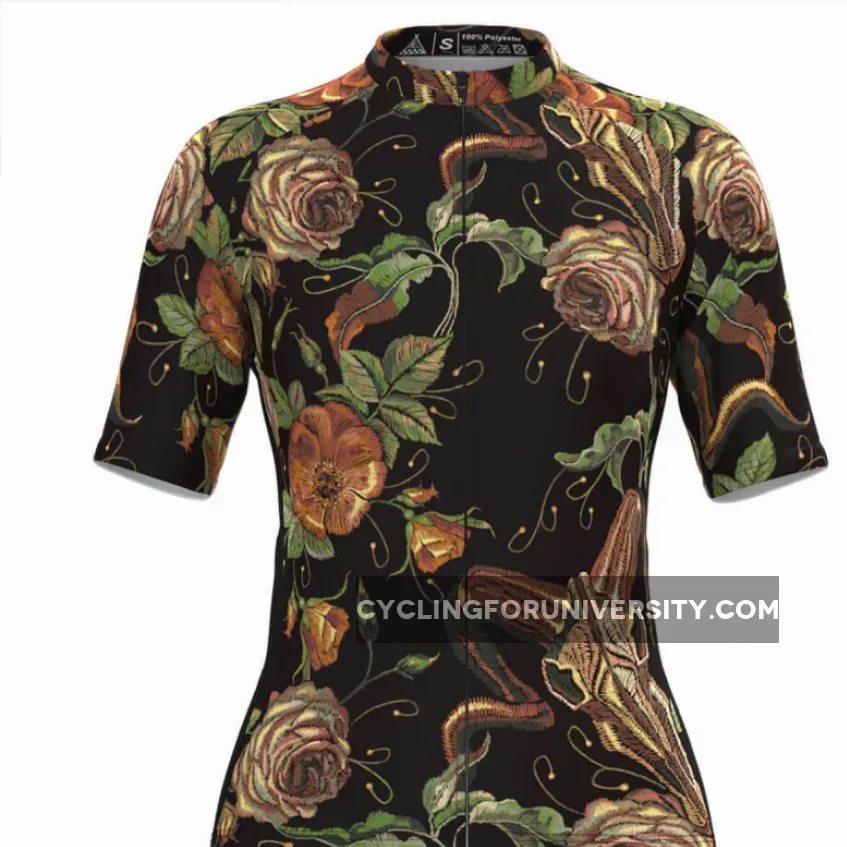 Women's Retro Rose Flower Embroidery Stitches Cycling Jersey V2