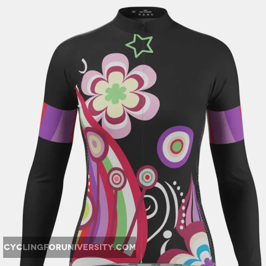 Women's Floral Black Long Sleeve Cycling Jersey Restock