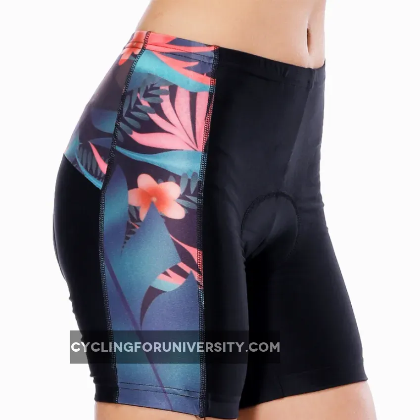 Women's Cycling Spinning Padded Shorts Black UPF 50+ Elegance Tropical Plant Flower