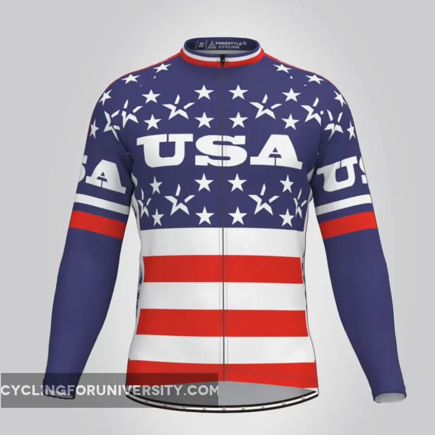 USA Stars Stripe Flag Men's LS Cycling Jersey Restock