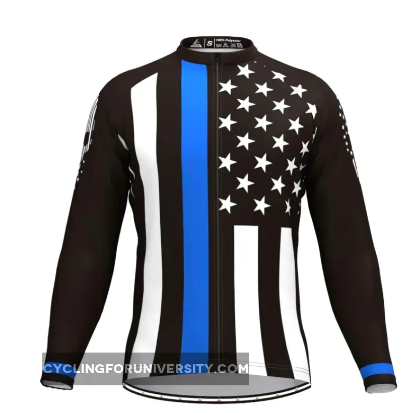 Thin Blue line USA Flag Men's Long Sleeve Cycling jersey