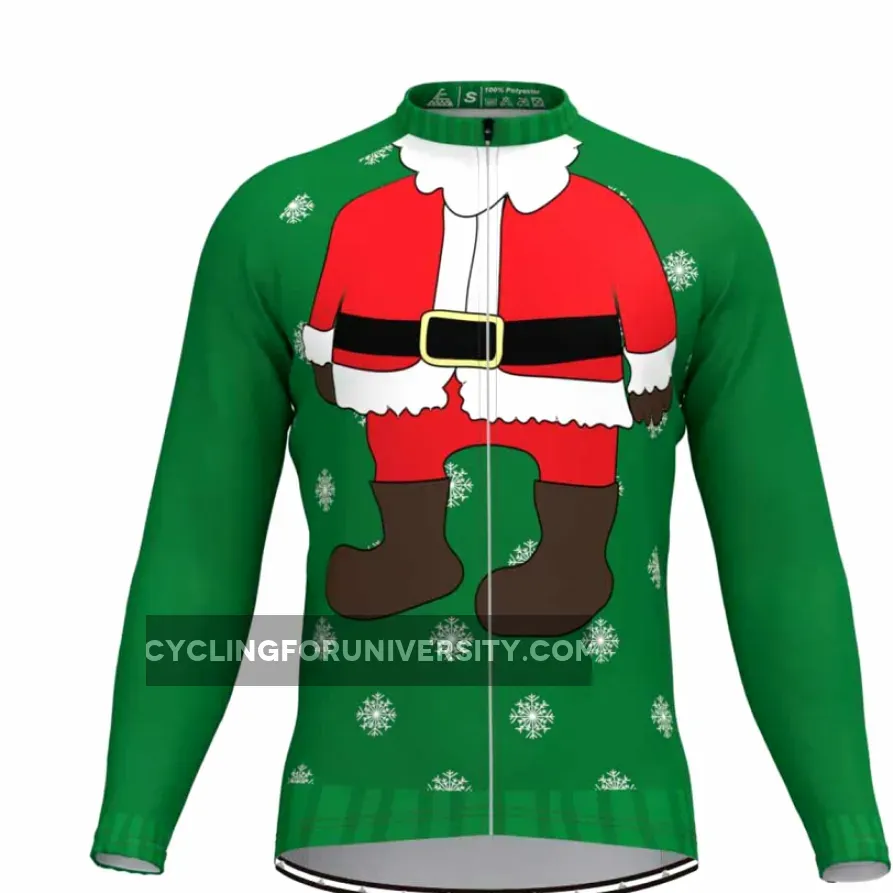 Santa Ugly Christmas Sweater LS Cycling Jersey Green