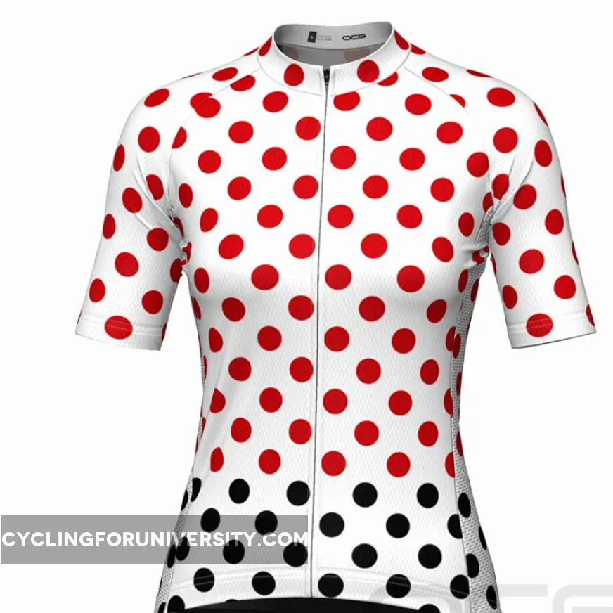 Women's White Polka Dot Short Sleeve Cycling Jersey / Womens White Cycling Jersey