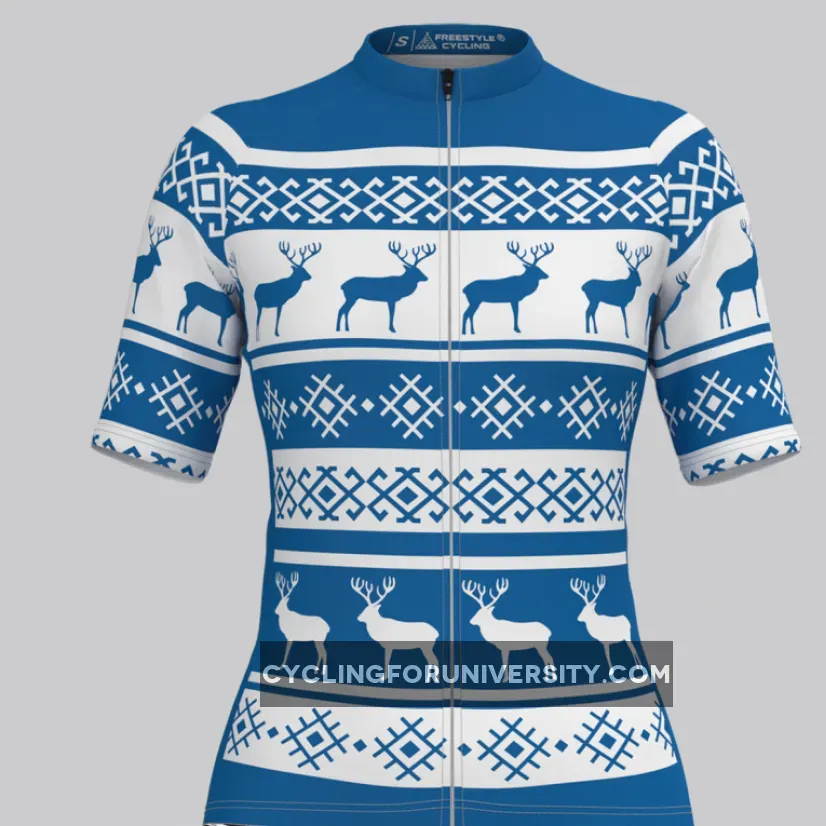 Women's Classic Ugly Christmas sweater Cycling Jersey - Blue