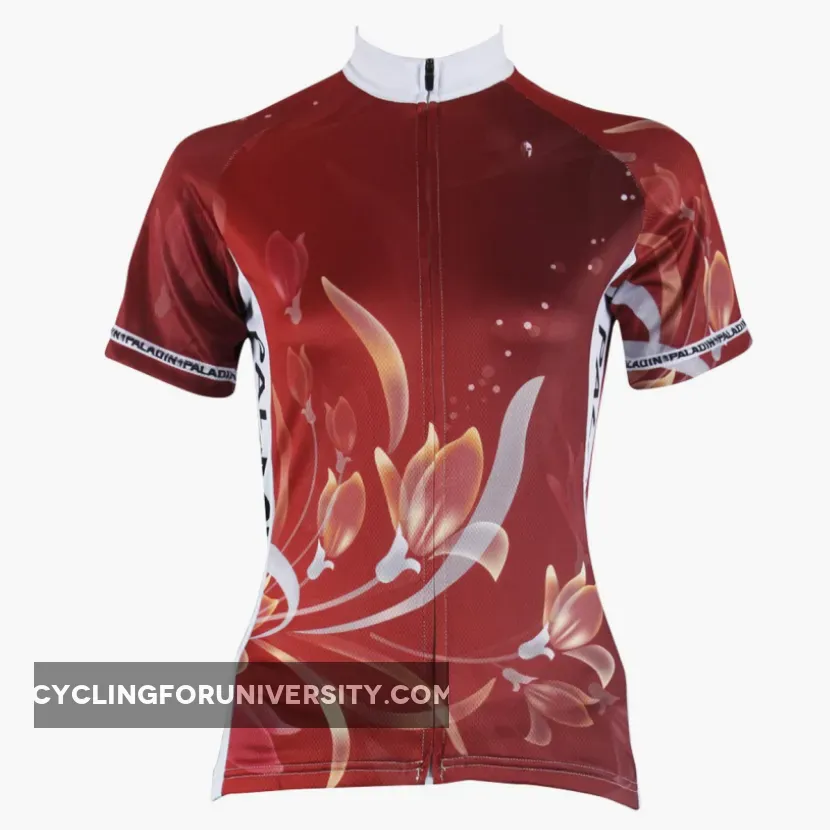 Ilpaladino Wine-color Blooming Flower Women's Quick Dry Short-Sleeve Cycling Jersey Biking Shirts Breathable Summer Sports Clothes NO.275