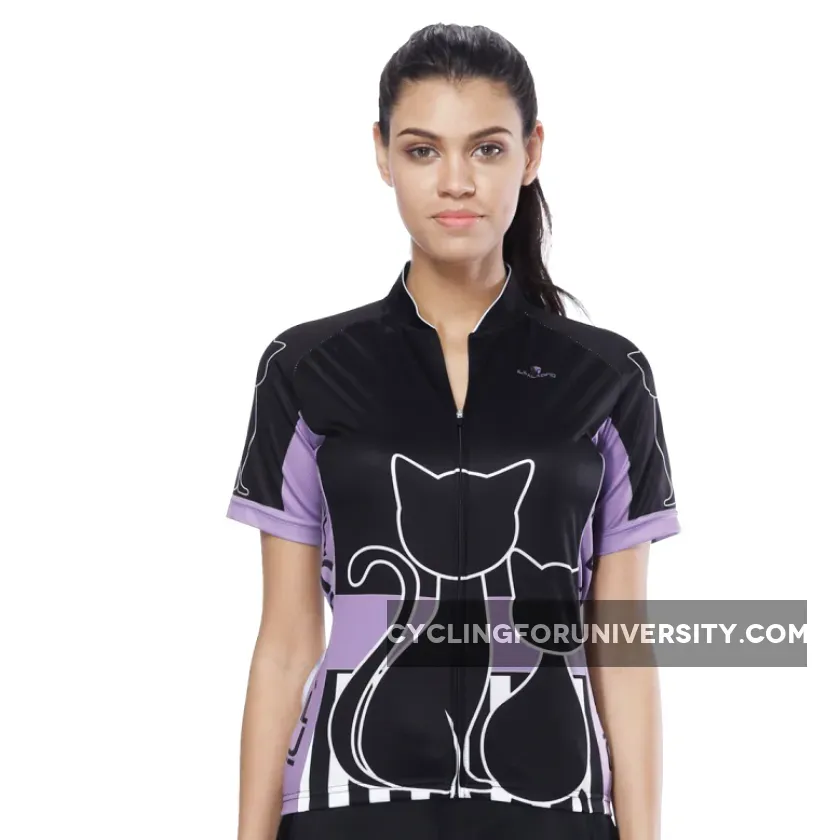 Black Cats Kitty Purple-side Women's Cycling Short-sleeve Bike Jersey T-shirt Summer Spring Road Bike Wear Mountain Bike MTB Clothes Sports Apparel Top NO. 799