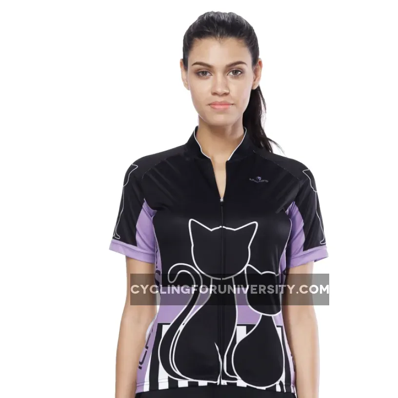 Black Cats Kitty Purple-side Women's Cycling Short-sleeve Bike Jersey T-shirt Summer Spring Road Bike Wear Mountain Bike MTB Clothes Sports Apparel Top NO. 799