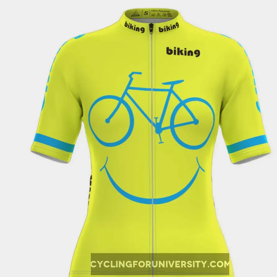 Bicycle Smile Emoji Women's Cycling Jersey Yellow Brand New