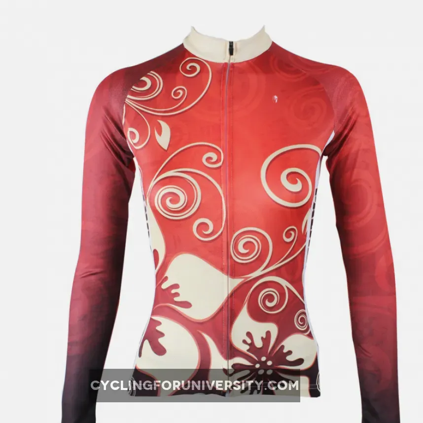 Ilpaladino Gold Flowers Red Woman's Cycling long-sleeve Jersey/Suit Spring Summer Sportswear Exercise Bicycling Pro Cycle Clothing Racing Apparel Outdoor Sports Leisure Biking Shirts NO.318