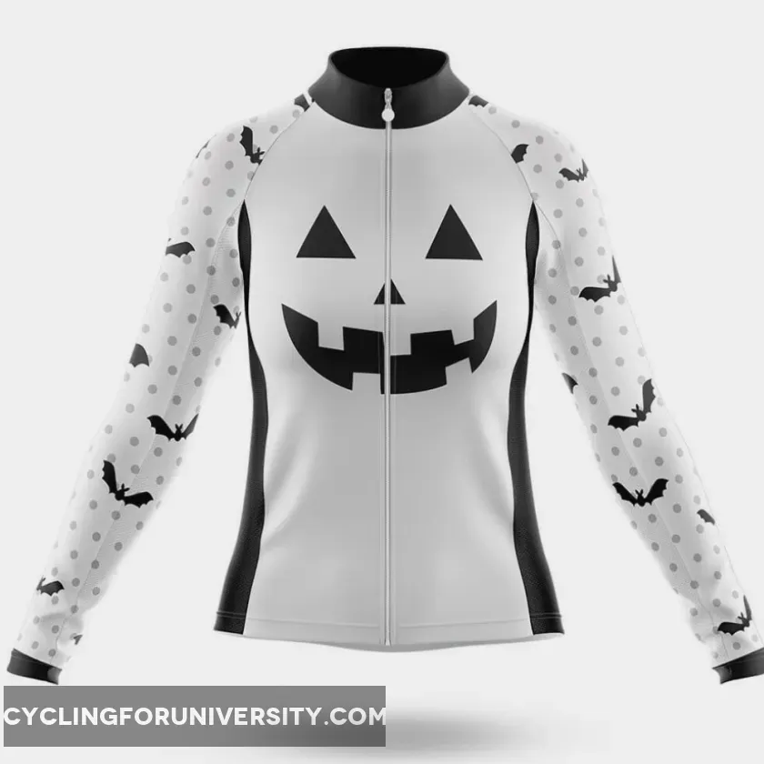 Pumpkin Face - White - Women's Cycling Kit / Long Sleeve Jersey
