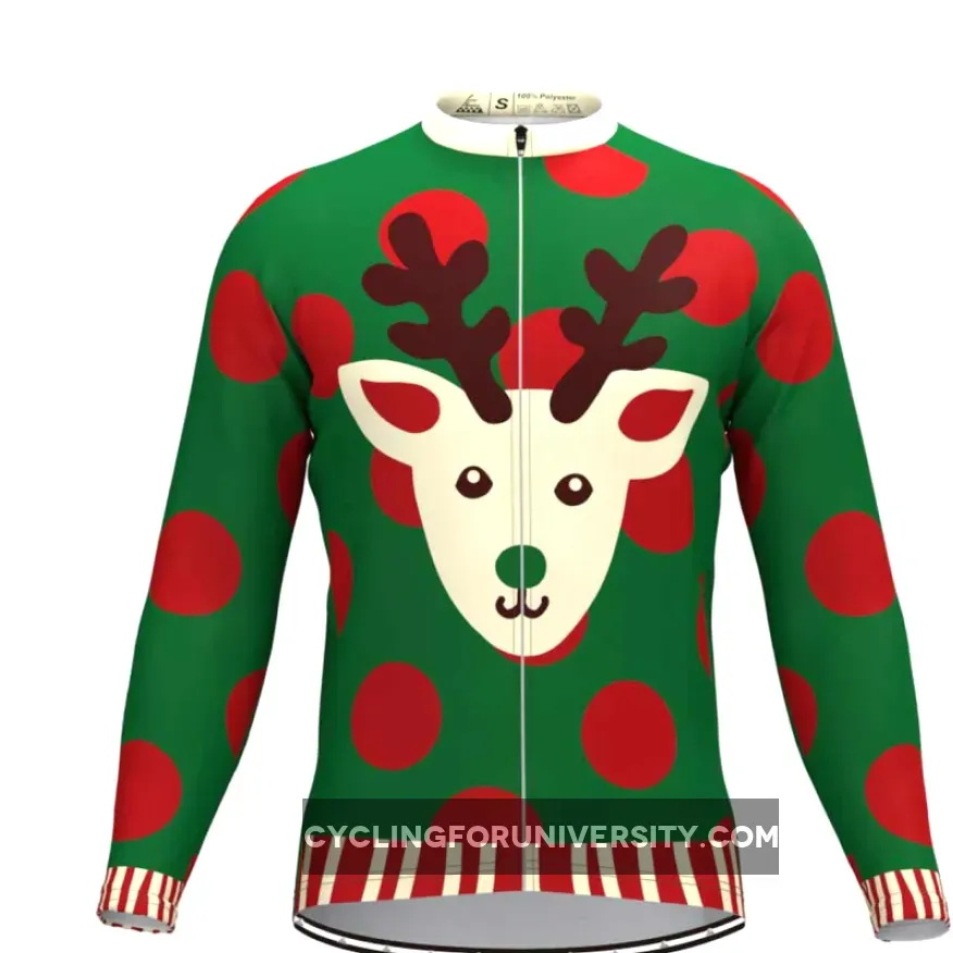 Ugly Christmas Sweater Elk Red Dots LS Cycling Jersey Green