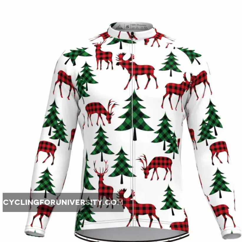 Check Shirt Themed Christmas Elk Tree LS Cycling Jersey