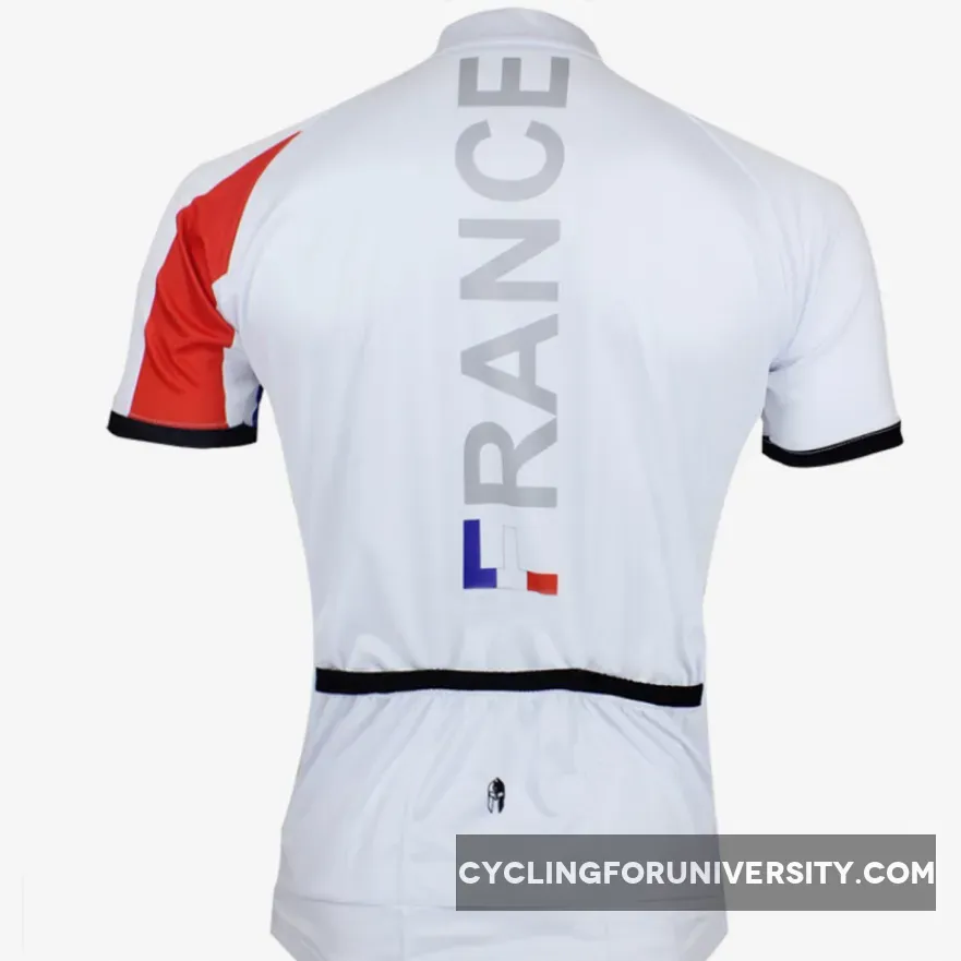 Ilpaladino France Simple White Men's Breathable Quick Dry Short-Sleeve Cycling Jersey Bicycling Shirts Summer Apparel Outdoor Sports Gear Upper Wear NO.050