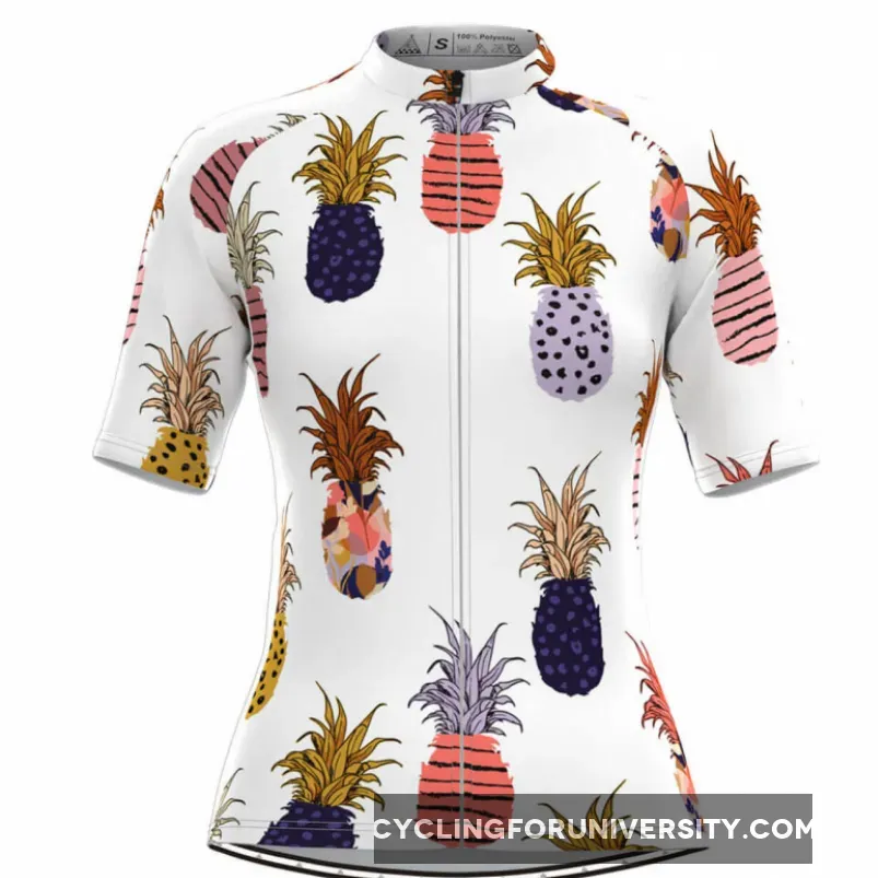 Women's Multicolor Pineapple Print Cycling Jersey- White
