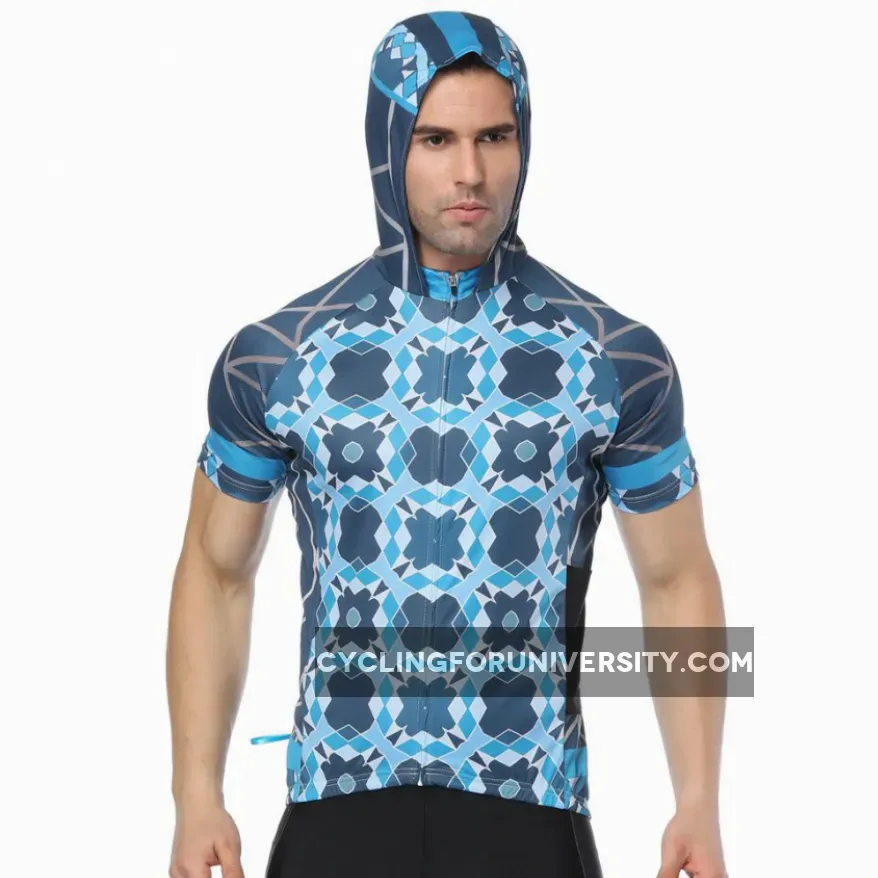 Blue Phantoscope Outdoor Running Cycling Fitness Extreme Sports Mens T-shirts Hooded Short-sleeve Jacket Clothing and Riding Gear with Cap Quick dry Breathable NO.819