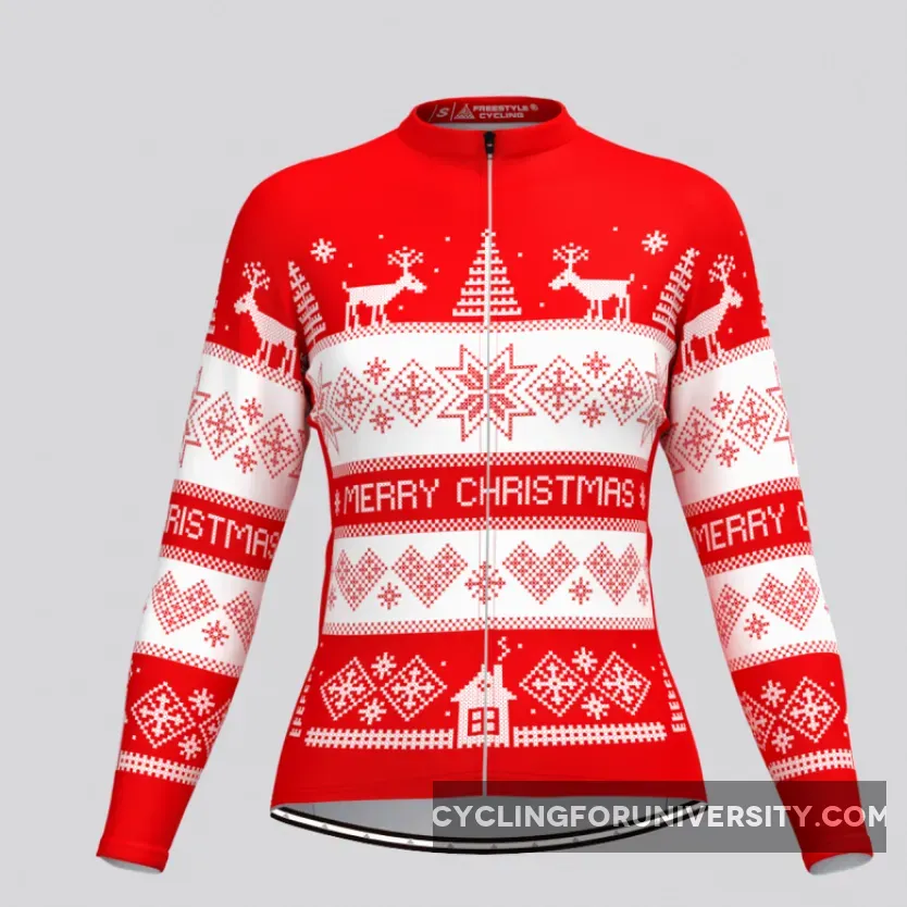 Women's Classic Ugly Christmas sweater LS Cycling Jersey - Red