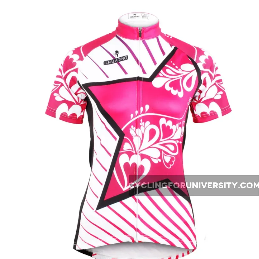 Ilpaladino Pink Star Diagonal Women's Summer Short-Sleeve Cycling Jersey Biking Shirts Breathable Quick Dry Sport Clothes NO.604