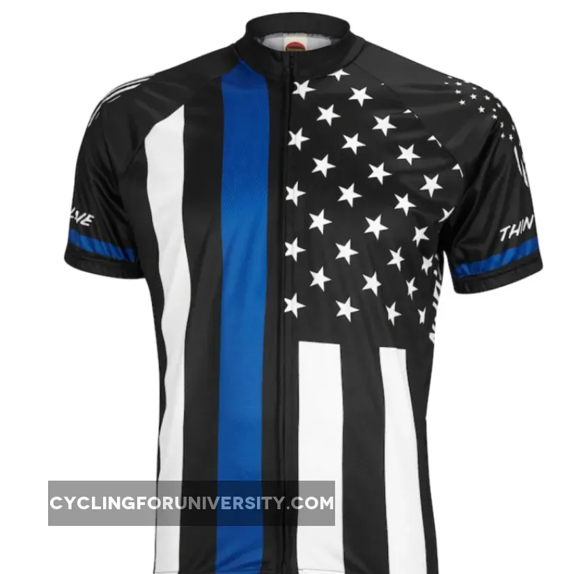Thin Blue Line American Flag Police Short sleeve full zip men's cycling jersey