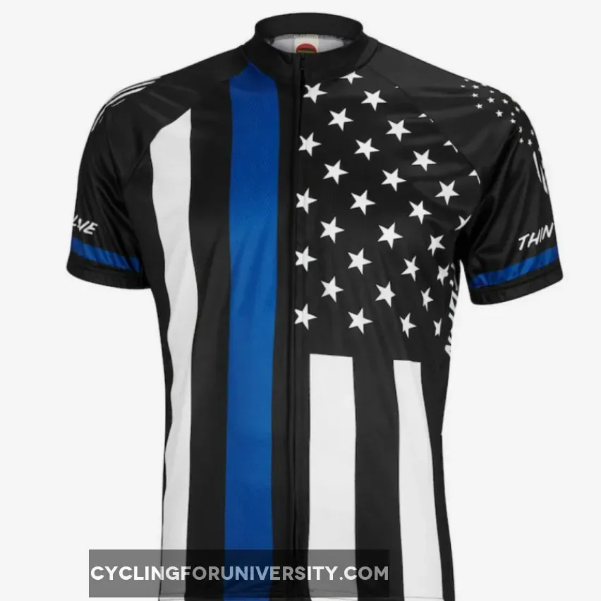Thin Blue Line American Flag Police Short sleeve full zip men's cycling jersey