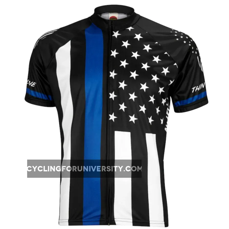 Thin Blue Line American Flag Police Short sleeve full zip men's cycling jersey