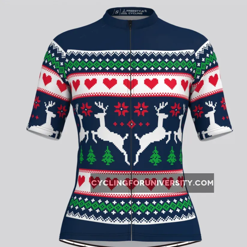 Women's Classic Ugly Christmas sweater Cycling Jersey - Navy