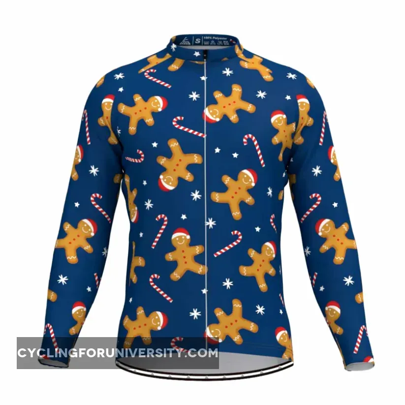 Christmas Candy Cane Gingerbread Man LS Cycling Jersey