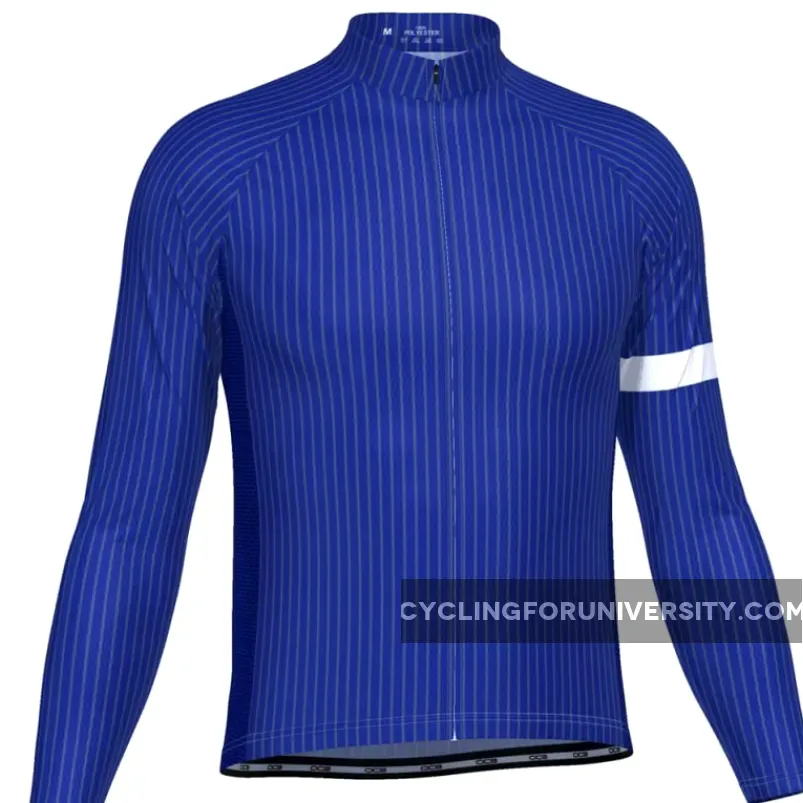 Men's Blue Stripe Banded Long Sleeve Cycling Jersey Restock