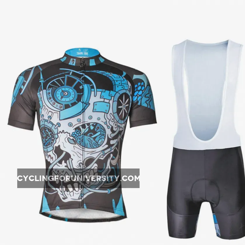 ILPALADINO Sick Skull Men's Cycling Jersey Fashion Bicycling Pro Cycle Clothing Racing Apparel Outdoor Sports Leisure Biking T-shirt Black and Blue Comfortable Biking Apparel 738
