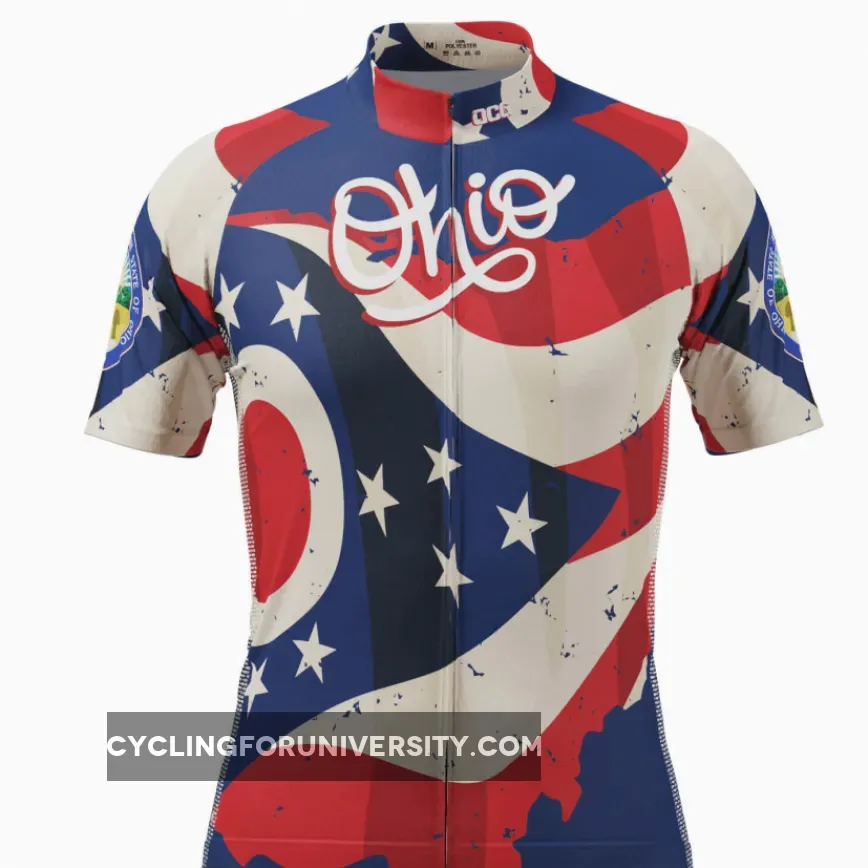 Men's Ohio Flag USA State Short Sleeve Cycling Jersey Ohio State Cycling Jersey