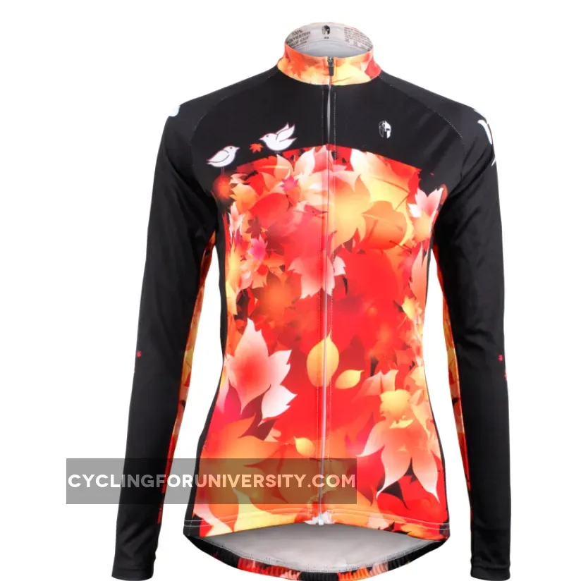ILPALADINO Passion Maple Leaf Summer Women's Long-Sleeve Cycling Jersey Biking Shirts Breathable Outdoor Sports Gear Leisure Biking T-shirt Sports Clothes NO.603