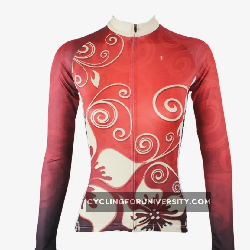 Women Biking Shirts Gold Flowers Red Woman's Cycling long-sleeve Jersey/Suit 318