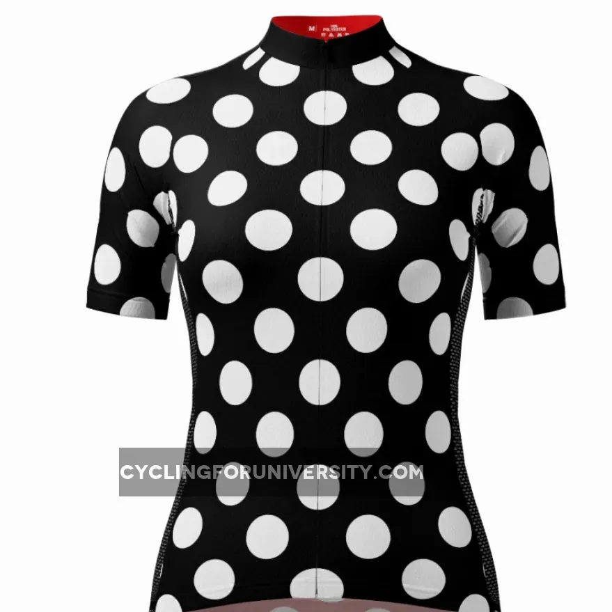 Women's Polka Dot Black Short Sleeve Cycling Jersey / Womens Black Cycling Jersey