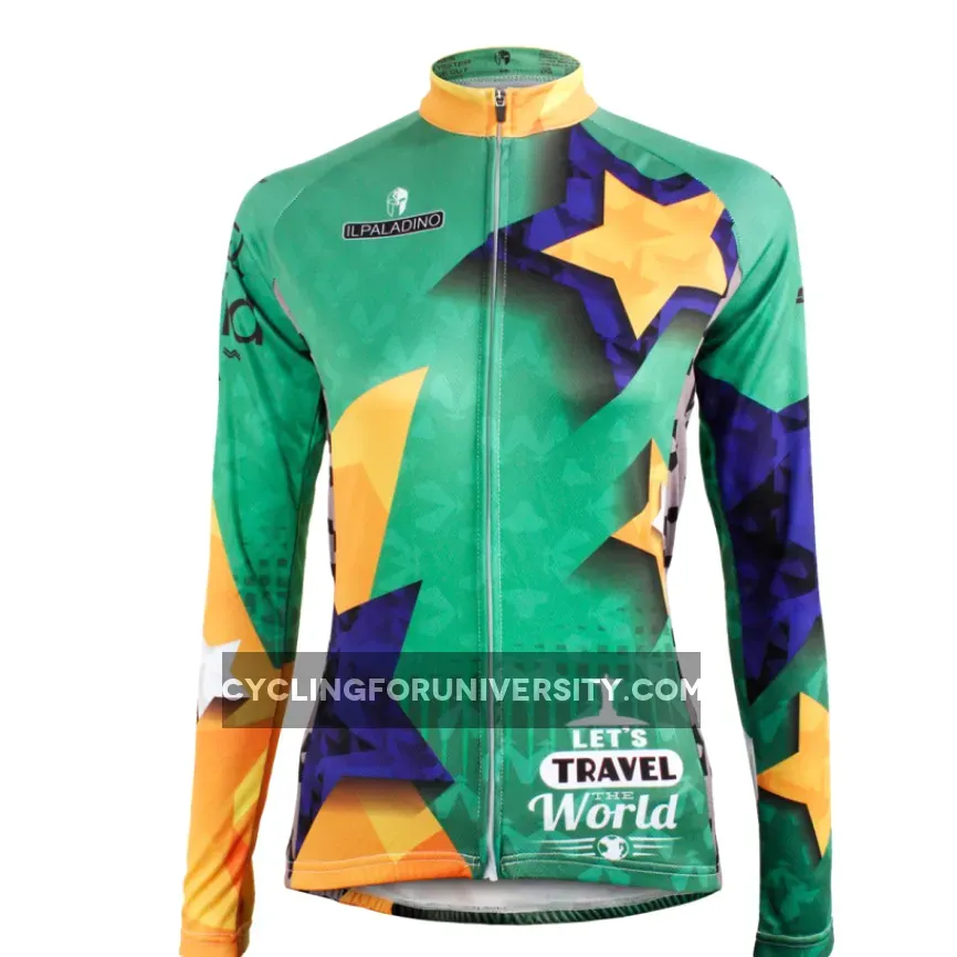 Women MTB Jerseys TRAVEL THE WORLD Yellow Golden Star Green Women Cycling Jerseys 596