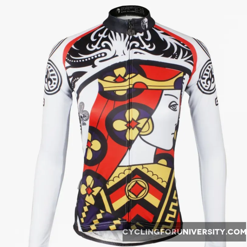 ILPALADINO Playing Cards Poker Face Clubs Queen Women's Long Sleeves Cycling Jerseys Bike Shirt Outdoor Sports Gear Leisure Biking T-shirt Sports Clothes Face Cards Court Cards NO.640