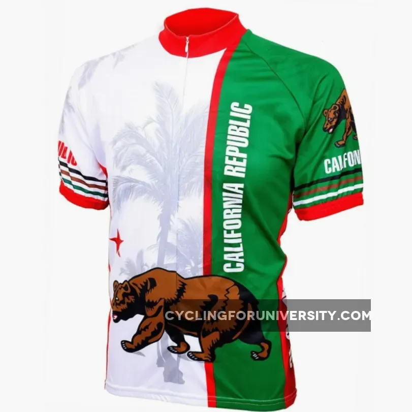 California Republic Flag Short sleeve 19' zip men's cycling jersey, California Republic Cycling Jersey