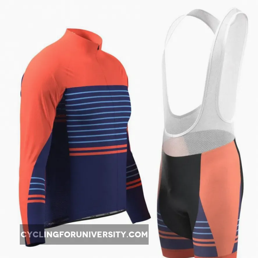 Men's Orange Blue Stripe Long Sleeve Cycling Kit