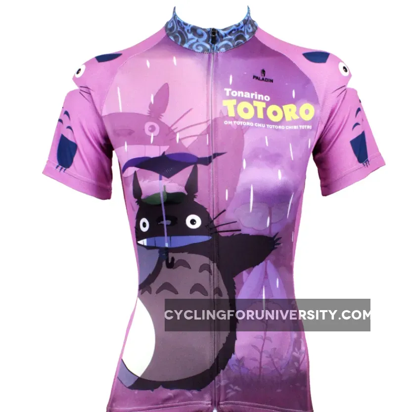 Animated Film Cartoon Character My Neighbor Totoro Day Umbrella Purple Breathable Cycling Jersey Women's Short-Sleeve Sport Bicycling Shirts Summer Quick Dry Sportswear Chinchilla NO.519