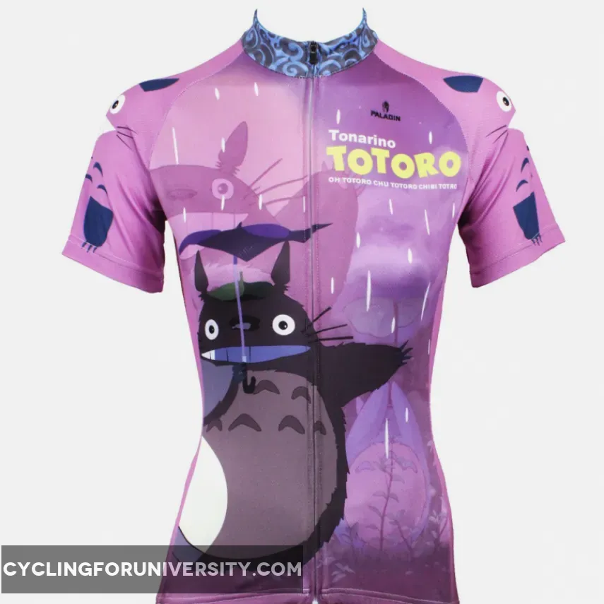 Animated Film Cartoon Character My Neighbor Totoro Day Umbrella Purple Breathable Cycling Jersey Women's Short-Sleeve Sport Bicycling Shirts Summer Quick Dry Sportswear Chinchilla NO.519