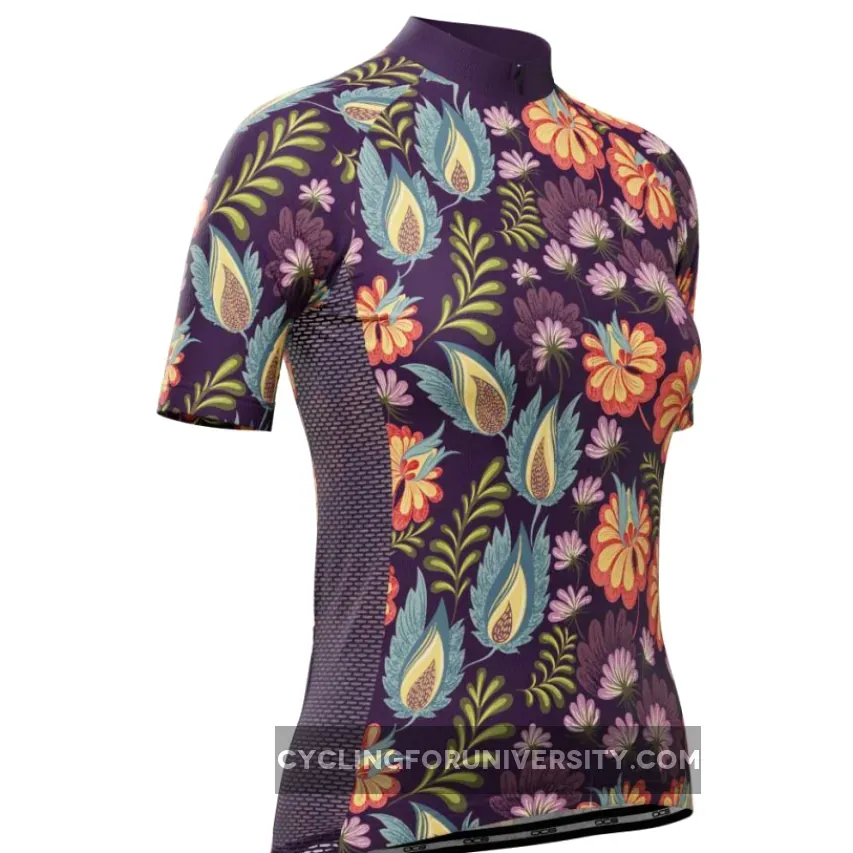Women's Floral Botanicals Short Sleeve Cycling Jersey, Floral Cycling Jersey