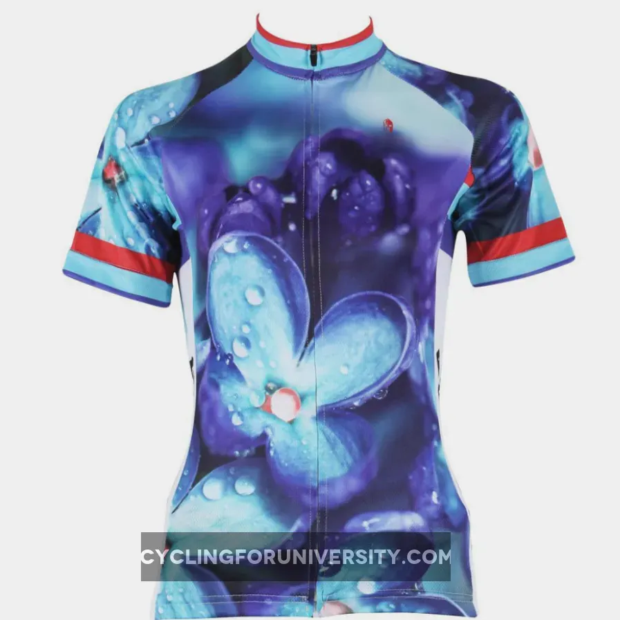 Ilpaladino Flower With Dew Women's Quick Dry Blue Short-Sleeve Cycling Jersey Biking Shirts Breathable Summer Apparel Outdoor Sports Gear Wear NO.500