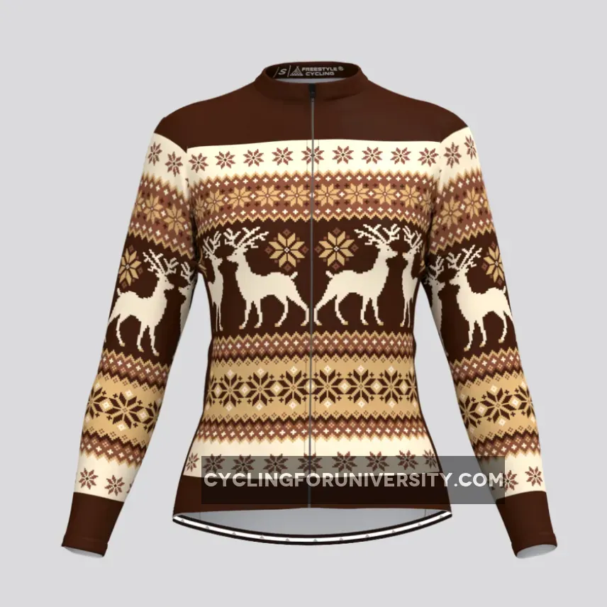 Women's Classic Ugly Christmas sweater LS Cycling Jersey - Brown
