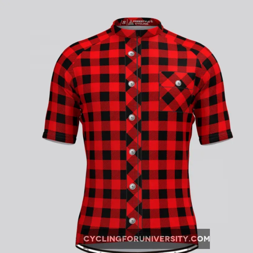 Plaid Checkered Shirt V2 Men's Cycling Jersey Red To Buy