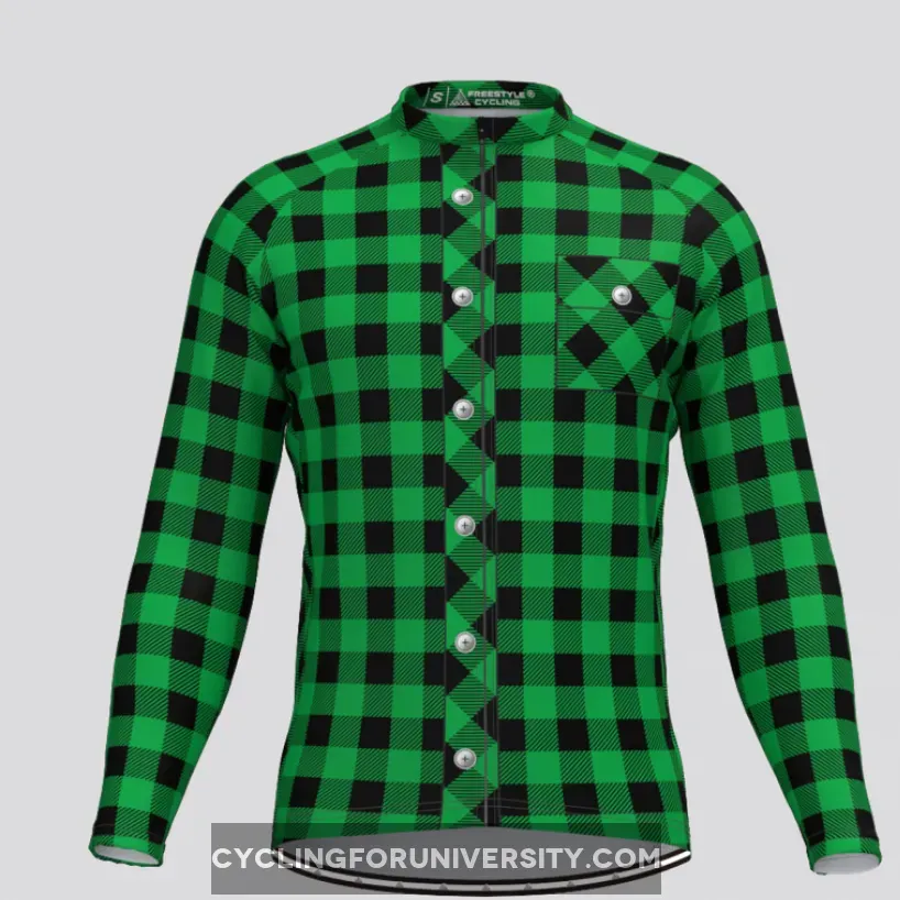 Plaid Checkered Shirt V2 Men's LS Cycling Jersey Green